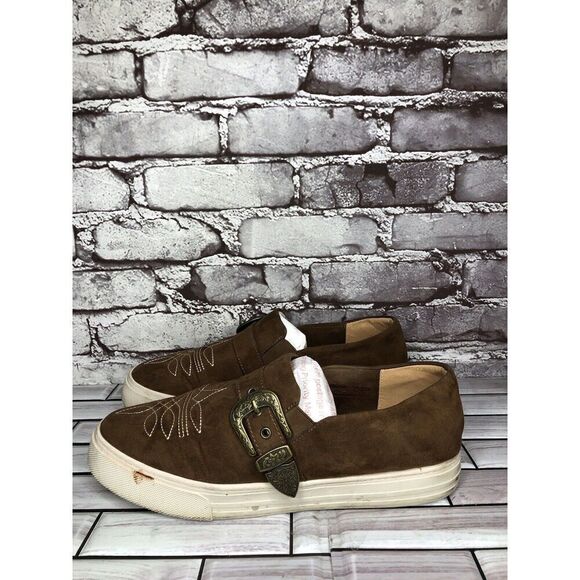 Unbridled Ariat Brown Suede Embroidered Platform Monk Strap Shoes Women Sz 10M - Picture 1 of 16